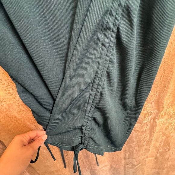BTFBM Dark Emerald Green Ribbed Long Sleeve Bodycon Side Tie Mini Dress XL - Picture 5 of 9